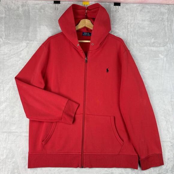 Polo Ralph Lauren Full Zip Hoodie Red Fleece Pony Men Size XL Preppy Classic - Picture 2 of 9